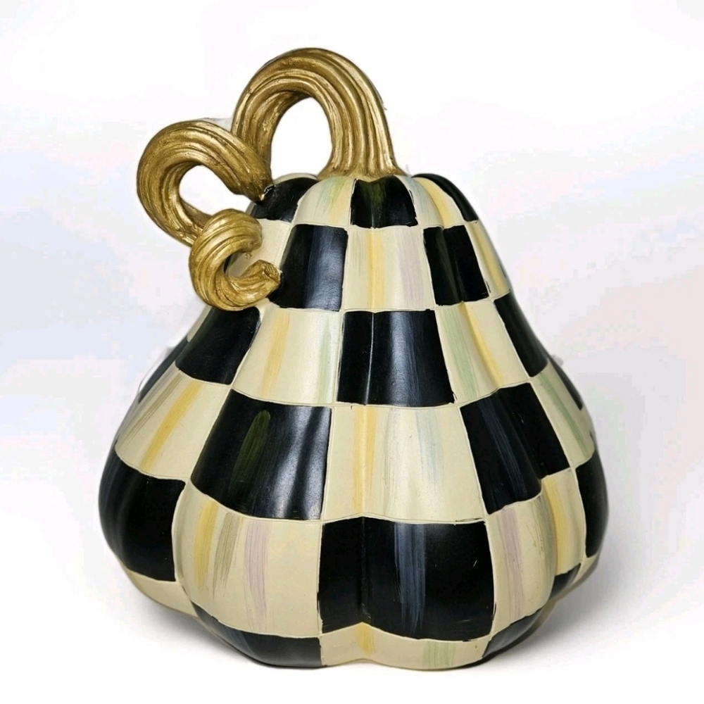 Mackenzie Childs Courtly Check Large Squash Pumpkin- Retired HTF Fall Halloween